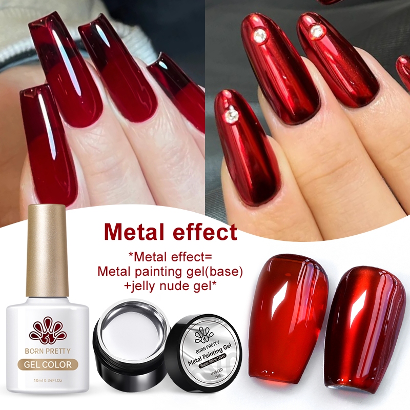 Born PRETTY Jelly Translucent Gel ชุดยาทาเล็บ Silver Mirror Paint กึ่งถาวร Soak Off Nail Art เล็บเจล