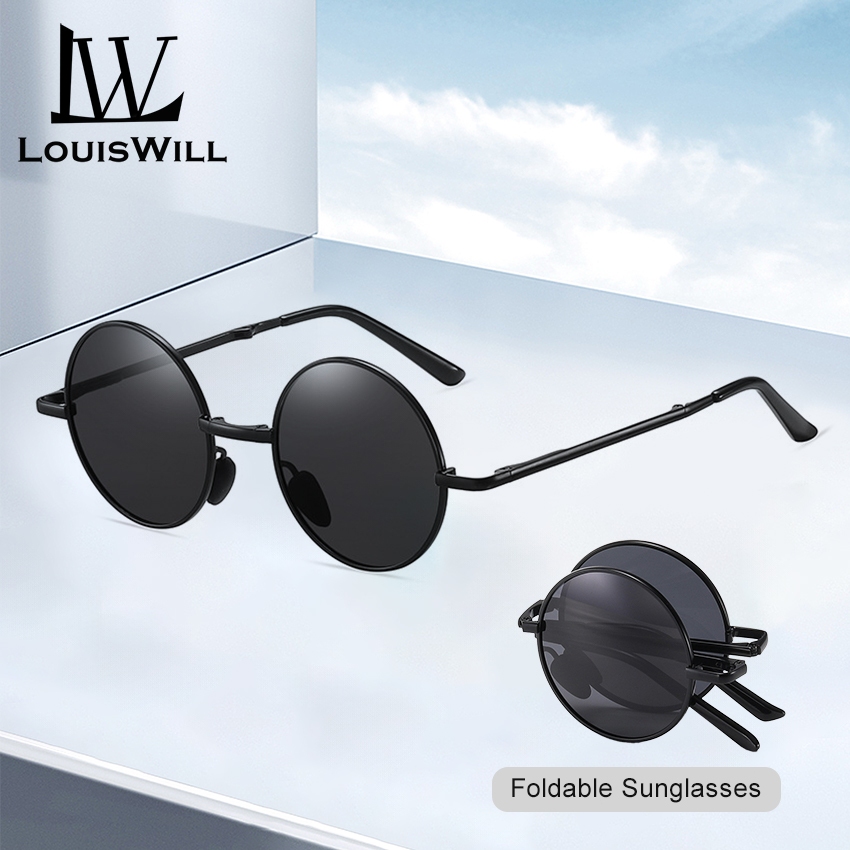 Louiswill แว่นตากันแดด เลนส์โพลาไรซ์ ทรงกลม พับได้ ป้องกันแสง UV400 สําหรับผู้ชาย และผู้หญิง