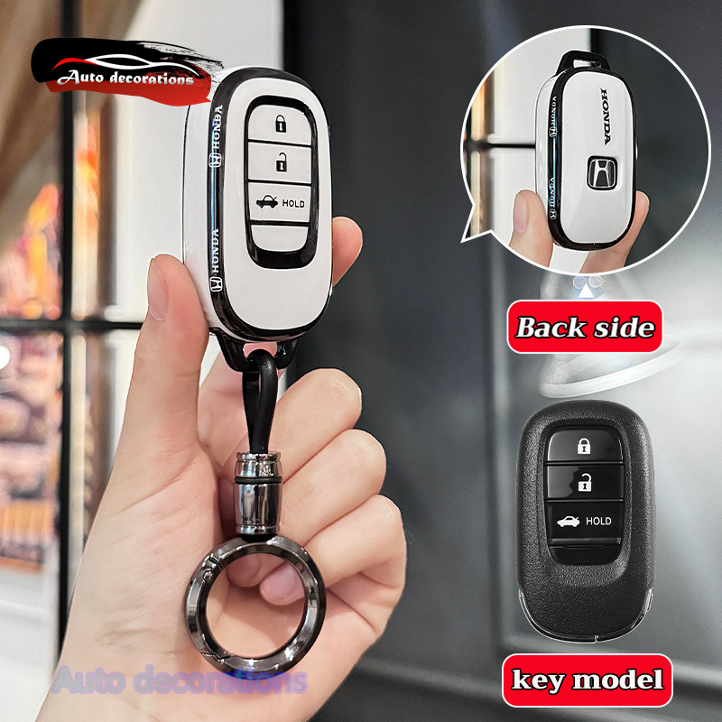 พวงกุญแจขอบดําเปลือกขาว Honda HRV 2022-2025,NEW HRV ปลอกกุญแจรถ Honda tpu 3 ปุ่ม