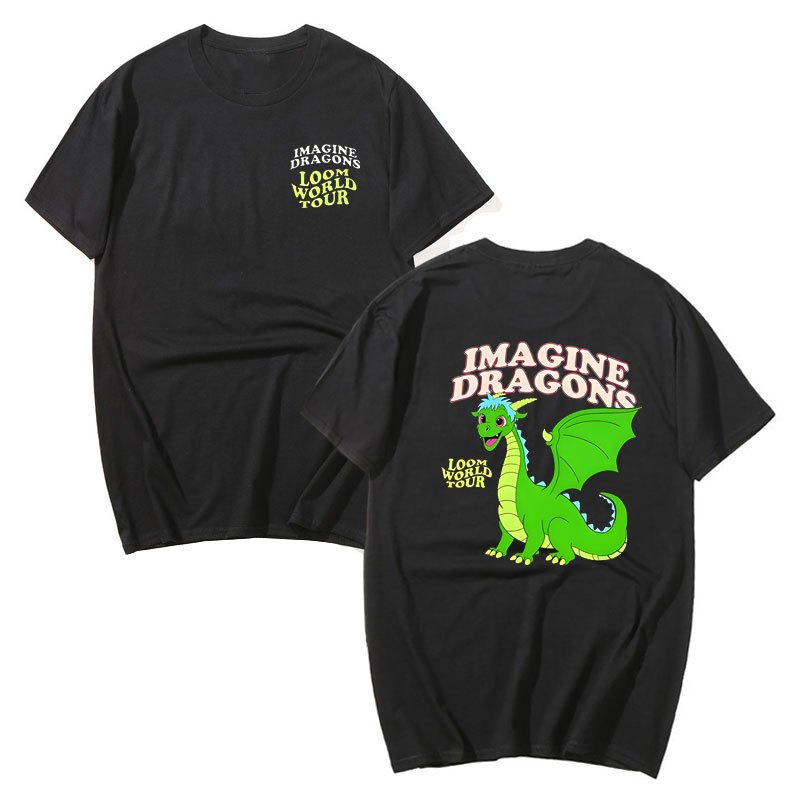 Imagine Dragons Loom World Tour 2024 T เสื้อ Rock Band การ์ตูนมังกรเสื้อยืดผู้ชายผู้หญิงคุณภาพสูงผ้าฝ้ายแขนสั้น Tshirt