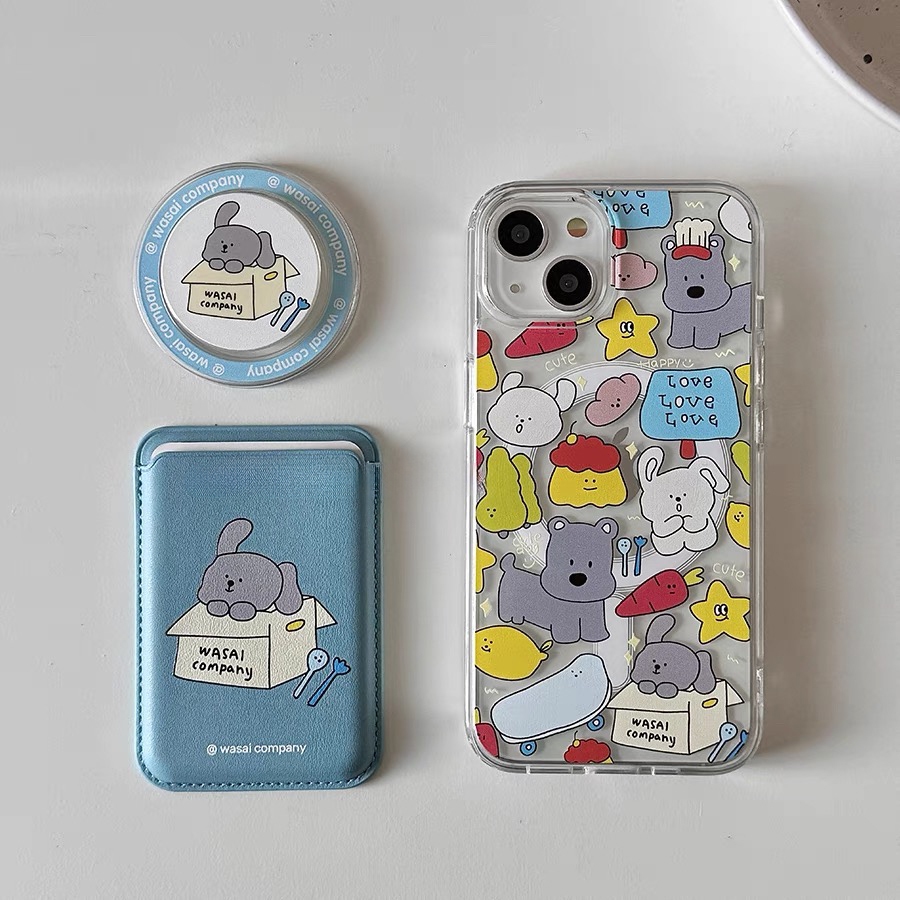 เกาหลีน่ารักกล่องลูกสุนัขรูปแบบผู้ถือบัตรป้องกันกรณีเหมาะสําหรับiphone15pro 15promax 14 14promax 14 pro 16 pro max 16 plus shell bracket