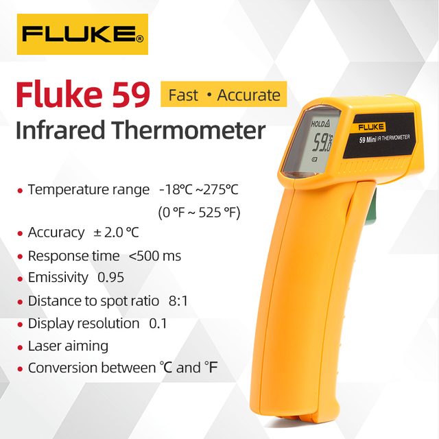 เทอร์โมมิเตอร์อินฟราเรด FLUKE 59E ใหม่ วัดอุณหภูมิได้โดยไม่ต้องสัมผัส