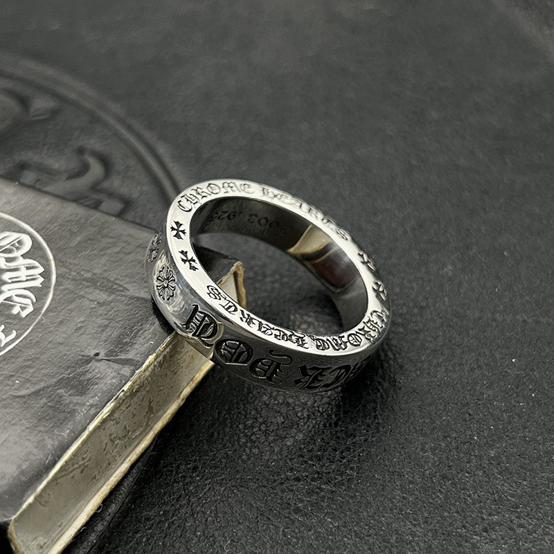 Chrome HEARTS แหวนเงินแท้ 9256 มม. สไตล์พังก์ ฮิปฮอป กว้าง เครื่องประดับ