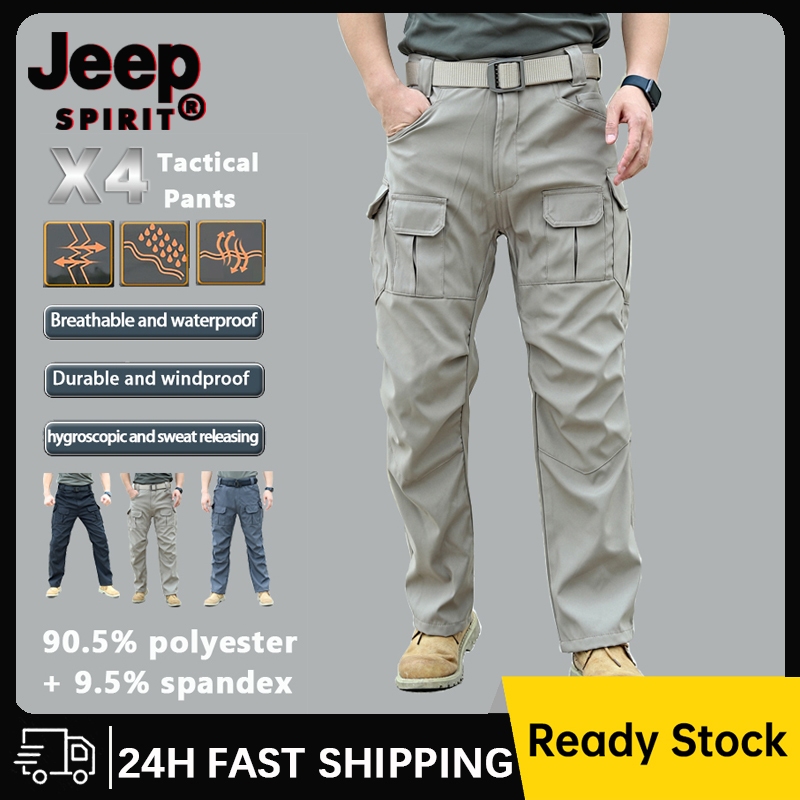 Jeep SPIRIT Mens Multi 8 Pocket Straight Tactical Pants X4 Overalls Casual Pants Waterproof Cargo Pa