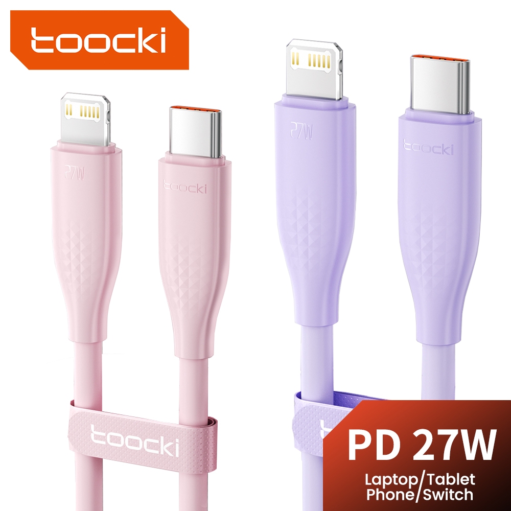 Toocki PD27W USB C ถึง lOS สายชาร์จเร็ว 2.4A USB ถึง lOS สายชาร์จ Type C สายเคเบิลข้อมูลสายไฟ