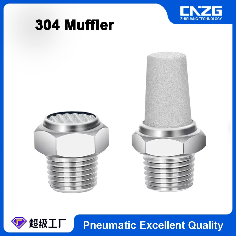 คุณภาพสูง 304 สแตนเลสเครื่องอัดอากาศลดเสียงรบกวนนิวเมติกท่อไอเสีย Solenoid วาล์ว Silencers