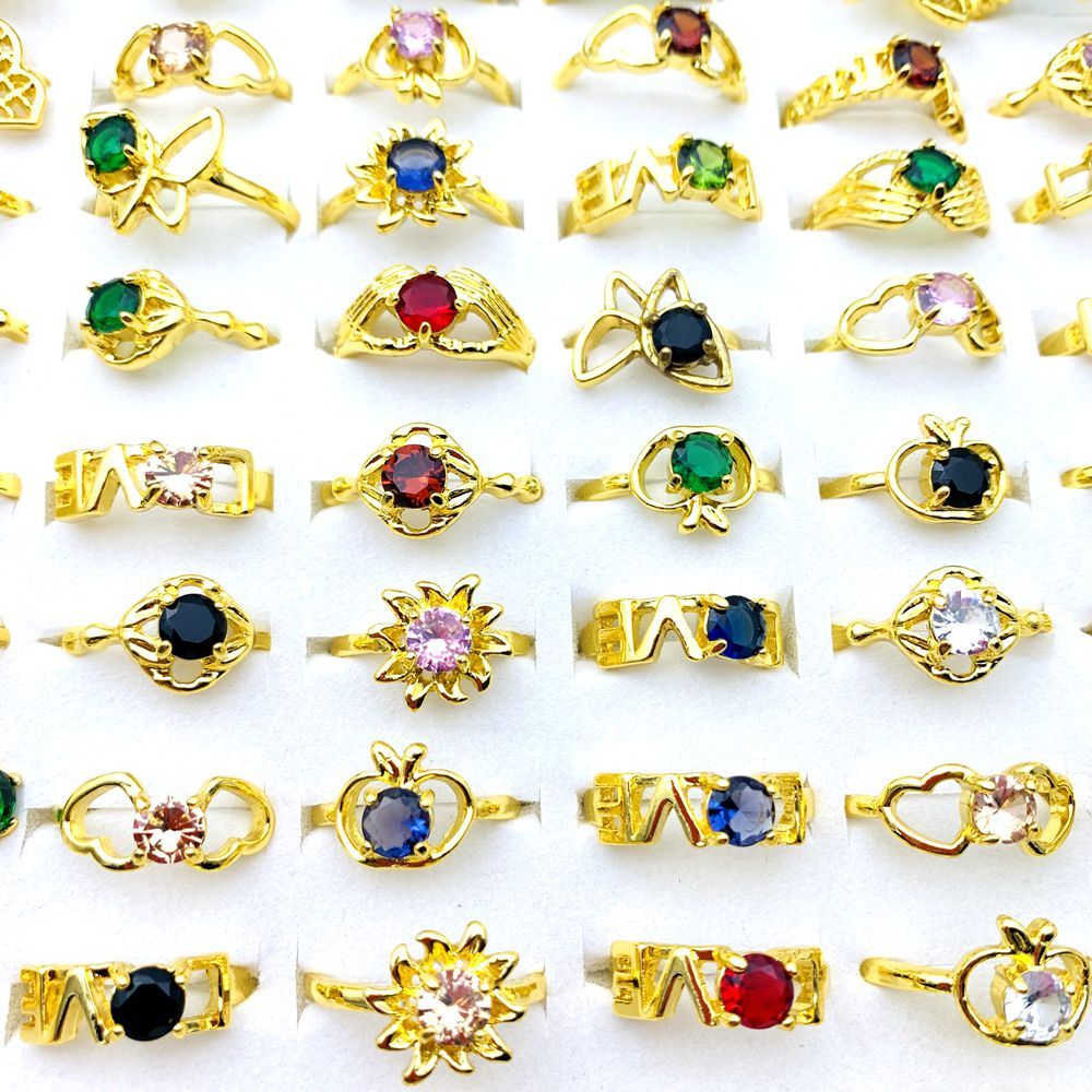 20 ชิ้นแหวนทองสําหรับผู้หญิงประกายหลากสี Cubic Zirconia หินแฟชั่นเครื่องประดับ