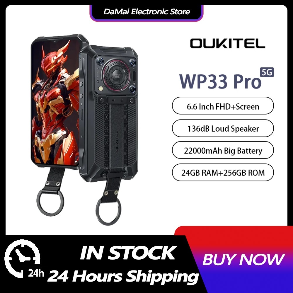 Oukitel WP33 Pro 5G สมาร์ทโฟนที่ทนทาน Android 13 22000mAh โทรศัพท์มือถือ 24GB + 256GB 6.6 "FHD + 64MP 33W Fast Charge โทรศัพท์มือถือ NFC