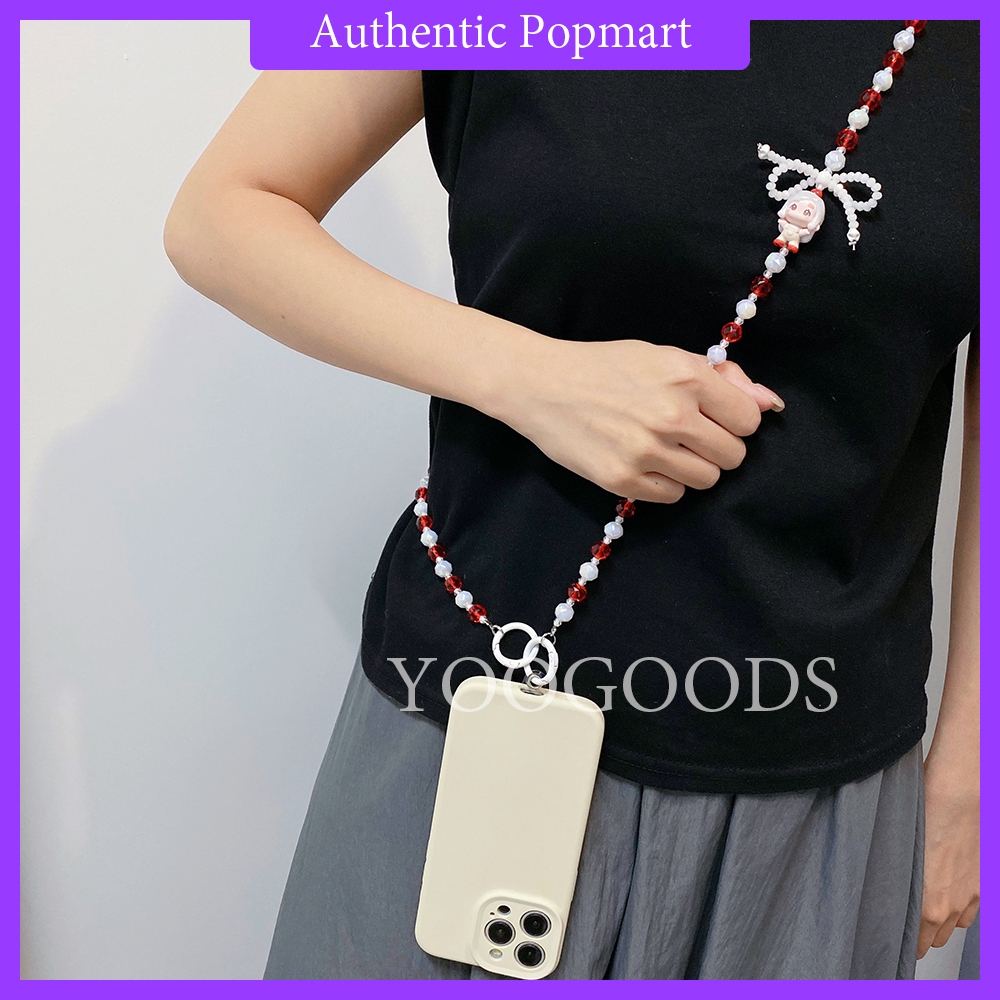โบว์เครื่องประดับแฟชั่นคริสตัลโซ่โทรศัพท์มือถือสไตล์ยาวสามารถ Cross-body Influencer popmart Creative Halter Key แหวนลูกปัดที่มีสีสันโทรศัพท์มือถือ Charm