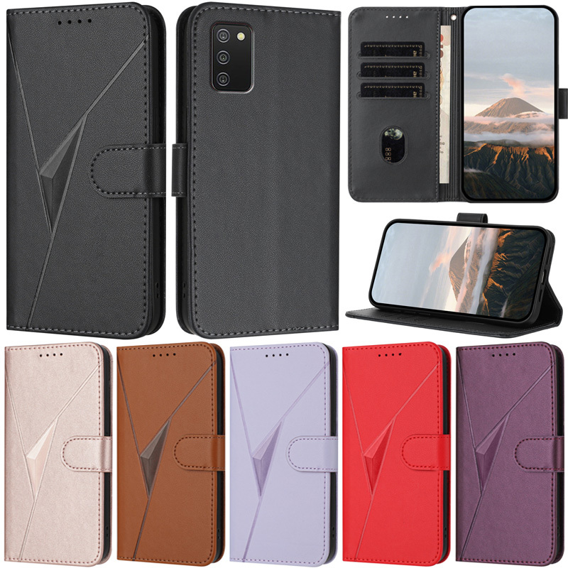 SAMSUNG หรูหราสําหรับsamsung Galaxy A51 A71 A11 A21 A31 A41 A03 Core A21s A51 5G A02 A04e A71 5G M04 F04 Slimสามเหลี่ยมกระเป๋าสตางค์หนังนุ่มการ์ดขาตั้งแม่เหล็กป้องกันกรณี