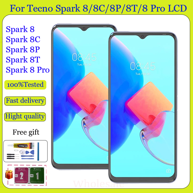Original สําหรับ Tecno Spark 8 Spark 8C Spark 8P Spark 8T Spark 8 Pro จอแสดงผล LCD Touch Screen Digi