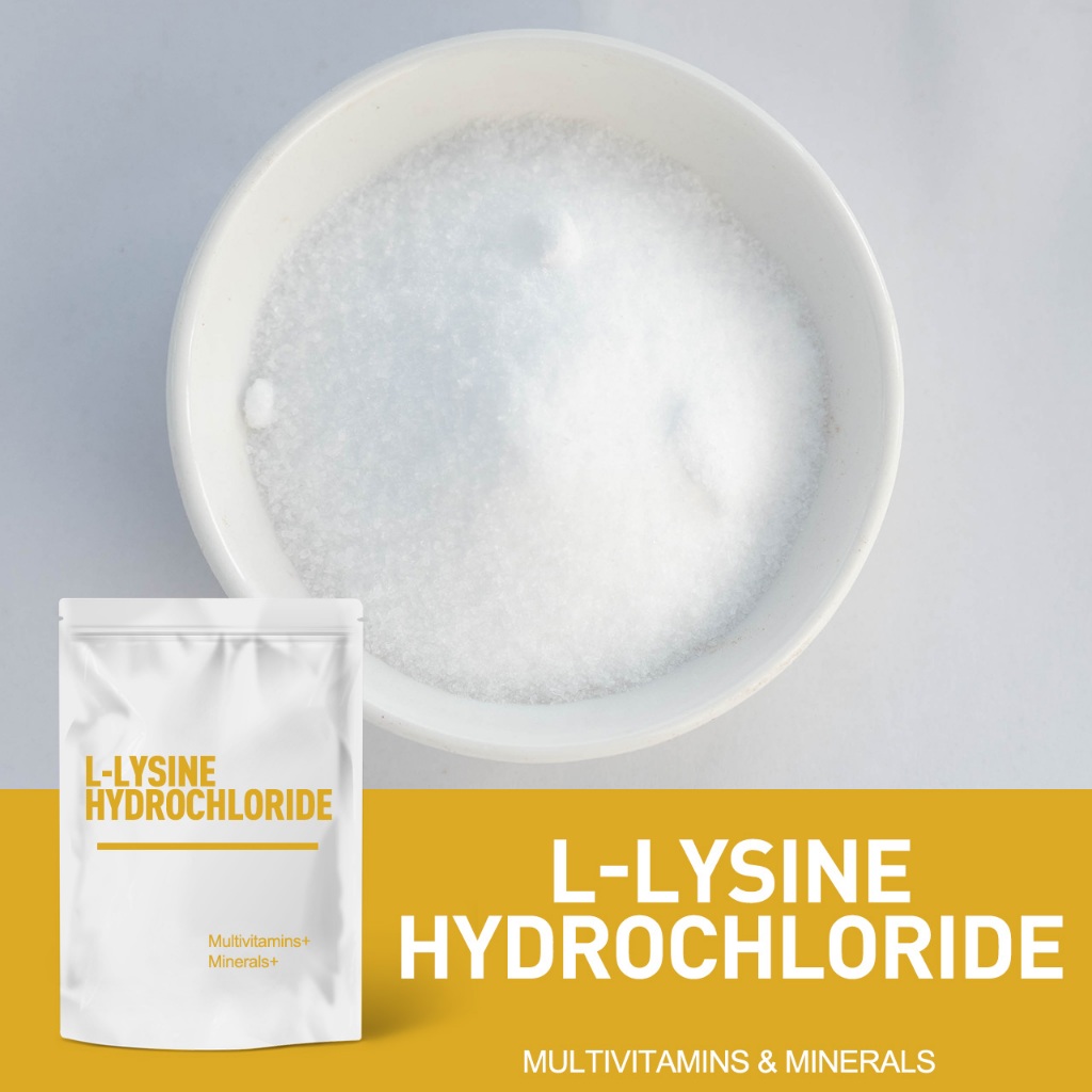 ขายส่งจํานวนมาก L-Lysine Hydrochloride 99% ขายปลีกกรดอะมิโนธรรมชาติเกรดอาหาร Nutritional Enhancer ส่งเสริมการเจริญเติบโตของกระดูกโรงงานวัตถุดิบ 500g/1000g CAS: 657-27-2