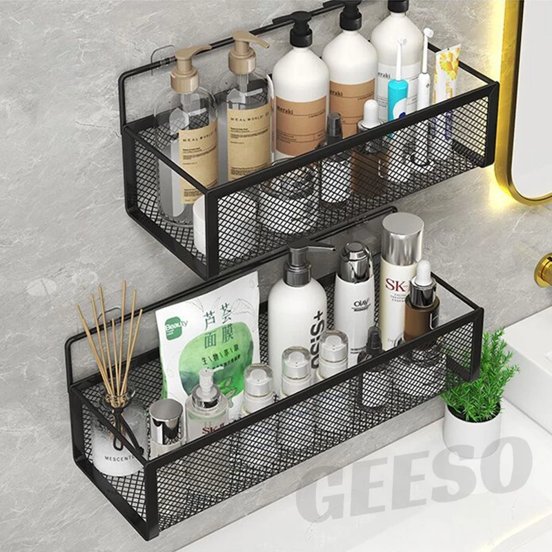 GEESO ชั้นวางของในห้องน้ำ ไม่ต้องเจาะ ตะแกรงวางของในห้องน้ำ ที่วางของในห้องน้ํา มีกาวแถม Bathroom Storage Rack 密网置物篮 thumbnail 3