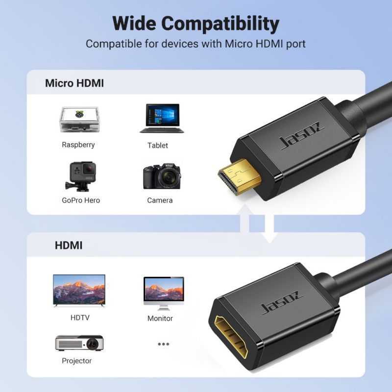 Jasoz HD 1080P 4K Micro HDMI Male to HDMI Female High Speed Cable Adapter For Camera Tablet - รูปที่ 2