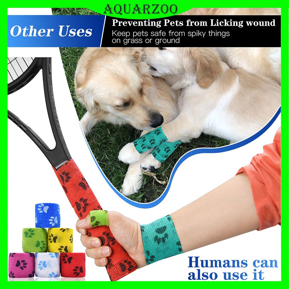 Aquarzoo ห่อผ้าพันแผลกาวตนเอง, เทปห่อ Vet สําหรับสุนัข, ห่อสัตว์เลี้ยงไม่ทอ Paw Protector สําหรับขาสุนัข, อุ้งเท้า, แผล, ปฐมพยาบาลผ้ากอซสําหรับม้า, แมว, นก, สัตว์