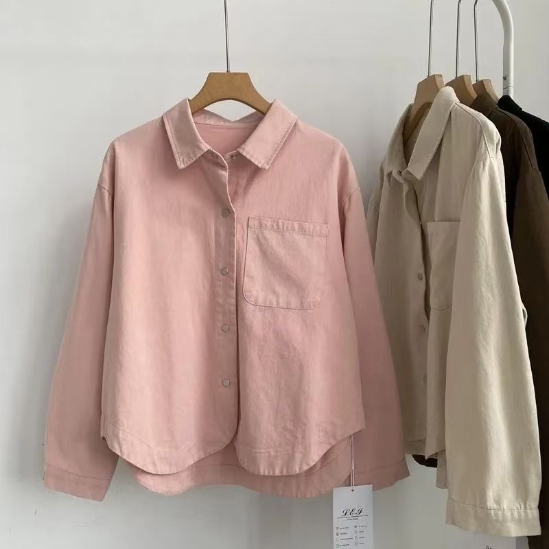 สไตล์เกาหลีผู้หญิงสุภาพสตรีเสื้อแขนยาวหลวมเสื้อ