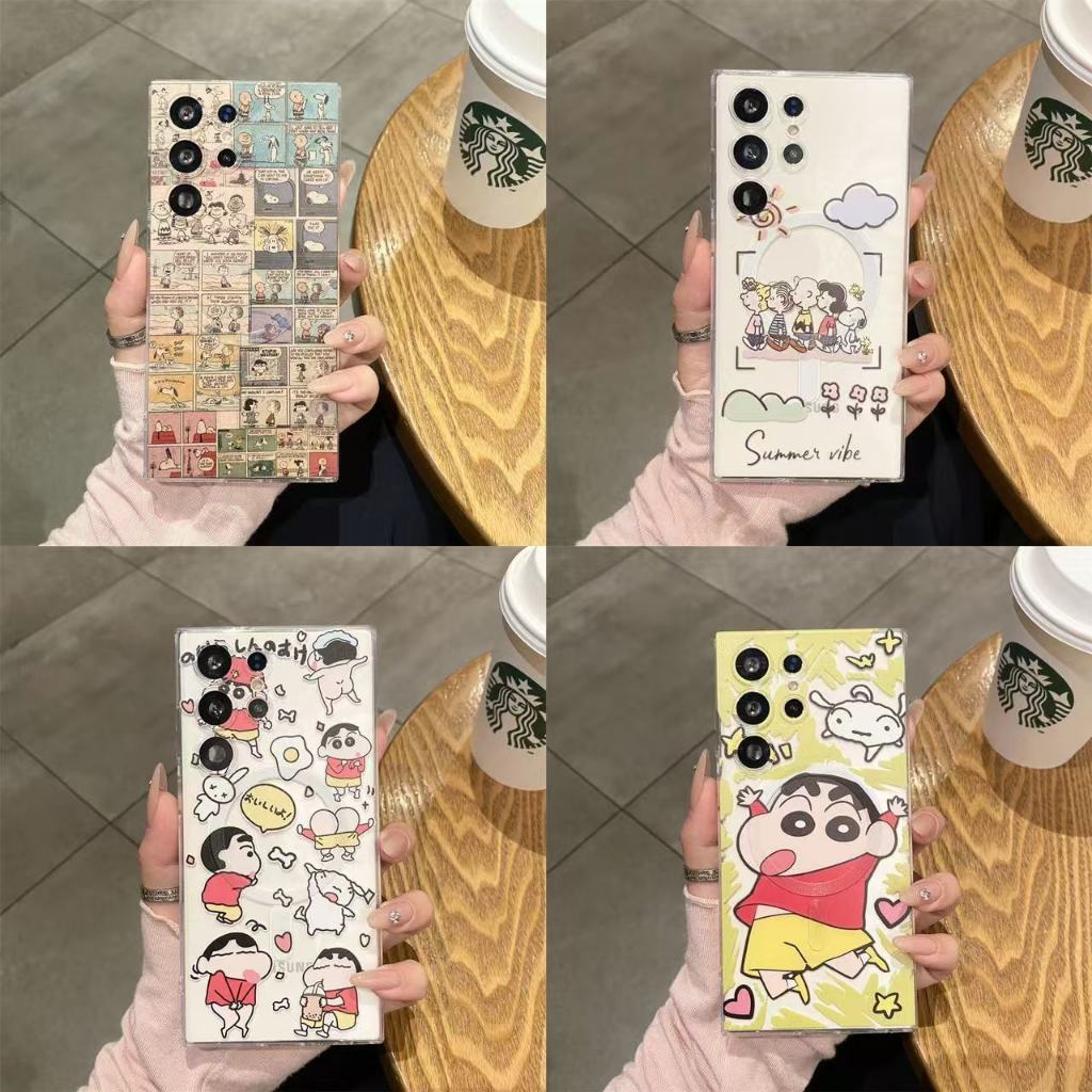 การ์ตูน น่ารัก เครยอนชินจัง Charlie Brown Snoopy เคส Samsung Galaxy S25 S24 Ultra S21 S22 S23 Ultra Plus + S23FE S21 S20 FE Note20 Ultra Note10 Plus A16 A06 Magnetic การชาร์จแบบไร้สาย Case