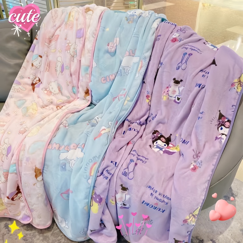 Sanrio Cinnamoroll Kuromi ผ้าห่มกํามะหยี่นุ่มลายการ์ตูน Melody Hello Kitty