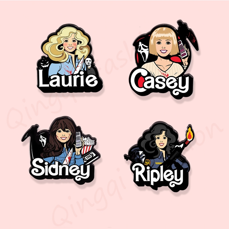 Punk Laurie Sidney Ripley Casey เข็มกลัด Pins ตัวอักษรภาพยนตร์เข็มกลัดป้ายโลหะเครื่องประดับฮาโลวีนอุปกรณ์เสริมของขวัญ