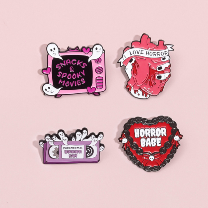 Punk Horror Series เข็มกลัด Pins การ์ตูนหัวใจ Ghost เข็มกลัดป้ายโลหะของขวัญอุปกรณ์เสริมฮาโลวีน