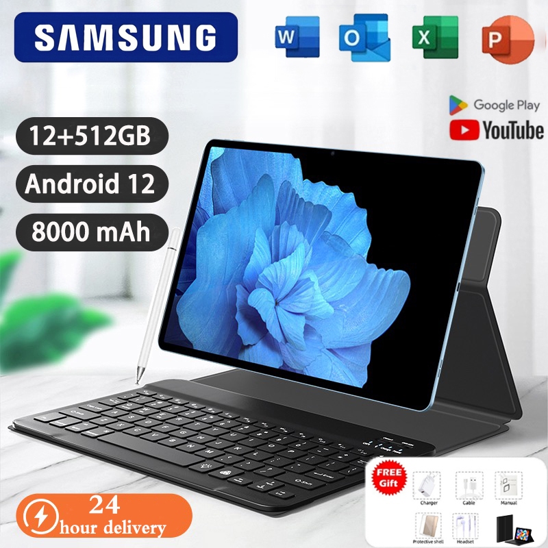แท็บเล็ต SAMSUNG ดั้งเดิม 12+512GB แท็บเล็ต Android Dual SIM WIFI หน้าจอขนาดใหญ่หลักสูตรออนไลน์