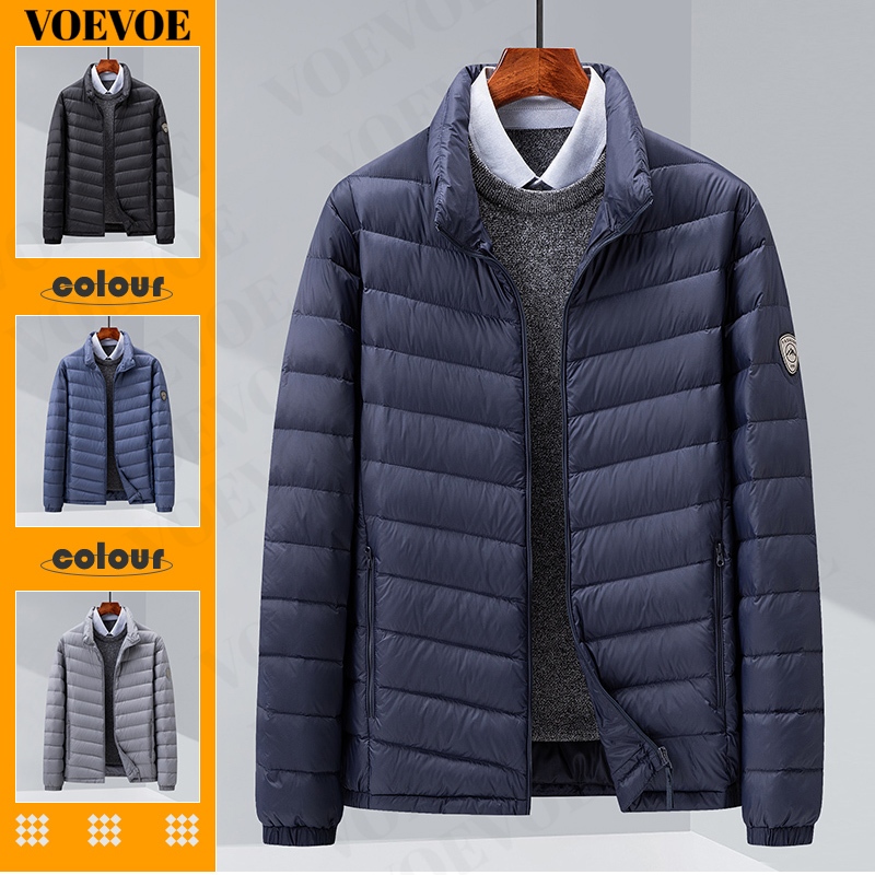 Voevoe เสื้อแจ็คเก็ตดาวน์สําหรับผู้ชายเสื้อแจ็คเก็ตคอตั้งที่อบอุ่นและน้ําหนักเบา
