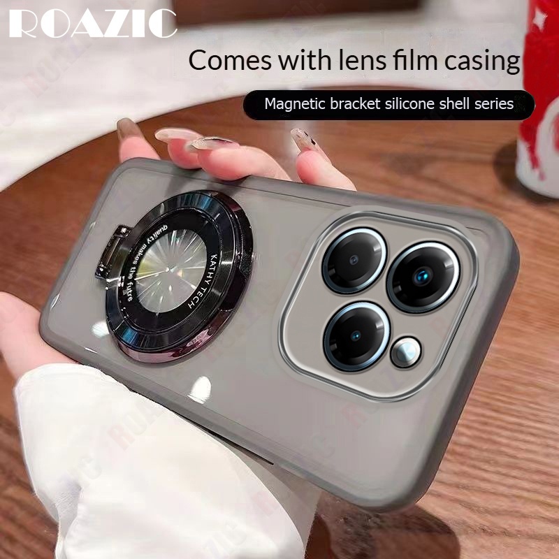 พร้อมฟิล์มเลนส์เคสโทรศัพท์สําหรับ infinix หมายเหตุ 40X 5G หรูหราชุบแม่เหล็กพับแหวนขาตั้งโปร่งใส Soft