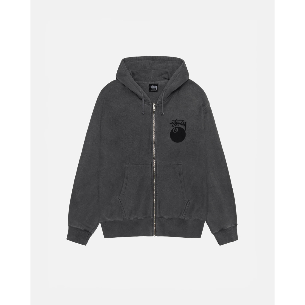 Stussy 8 Ball Pigment Dyed Zip Hoodie แท้ 100% สีดํา