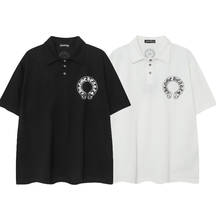 เสื้อโปโลชายและหญิงพิมพ์ลายเกือกม้าสันสกฤตกับแขนสั้นเสื้อยืดที่เรียบง่ายและหลากหลายผ้าฝ้ายแท้