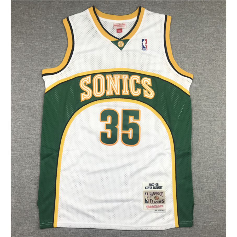 2007-08 ผู้ชายรุ่นใหม่ Seattle Supersonics #35 เสื้อบาสเก็ตบอลปักย้อนยุค Kevin Durant สีขาว