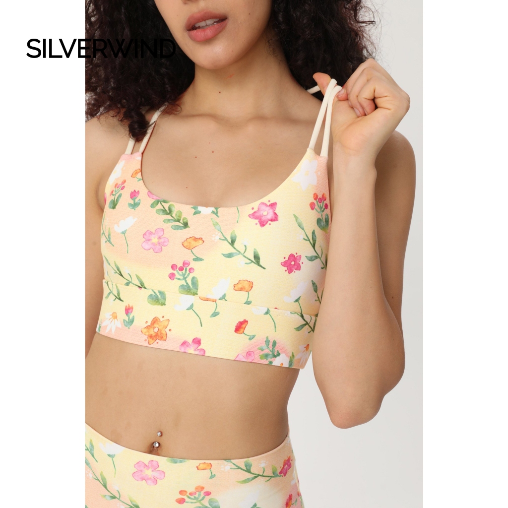 Silverwind ดอกไม้สีเหลืองสปอร์ตบราสำหรับผู้หญิงโยคะพิลาทิสออกกำลังกายยิมนุ่มระบายอากาศ