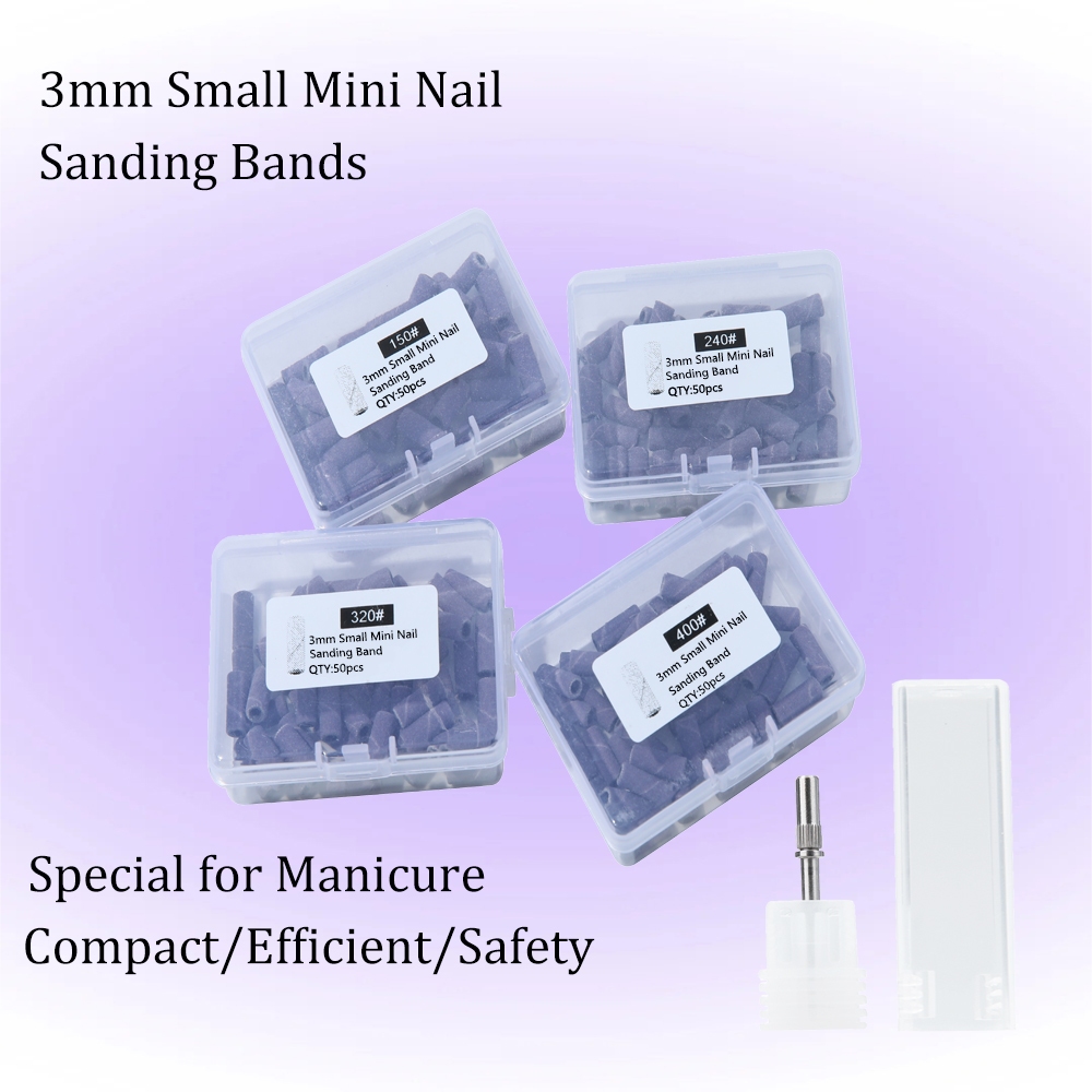 Mini 3 มม. เล็บเจาะบิต Mandrel 150/240/320/400 Grit สําหรับแต่งเล็บ/ตัดแต่งเล็บเท้า พร้อมด้ามจับ 50 ชิ้น/กล่อง