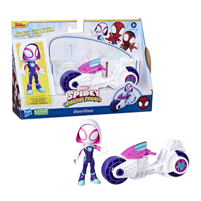 Marvel Spidey และเพื่อนที่น่าตื่นตาตื่นใจของ Ghost-Spider Action Figure & Toy Motorcycle F7461 for C