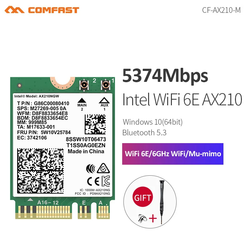 Comfast 5374MbpsMbps แล็ปท็อป WiFi การ์ด NGFF M.2 โมดูล WiFi WiFi6E AX210 บลูทูธ 5.3 2.4G 5G 6GHz 80