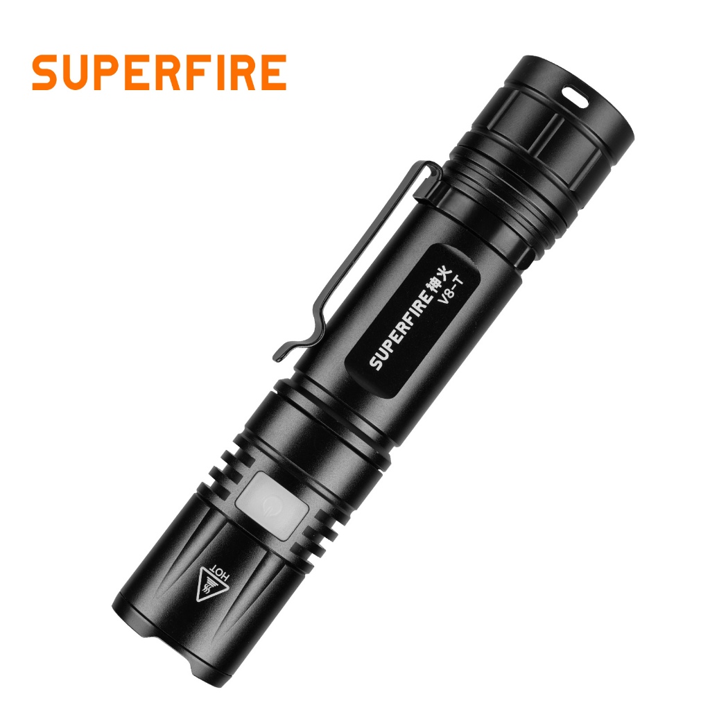 Superfire V8-T 15W ไฟฉาย Zoomable Super Bright TYPE-C ชาร์จไฟฉาย LED กันน้ํา Camping ตกปลาล่าสัตว์โคมไฟ