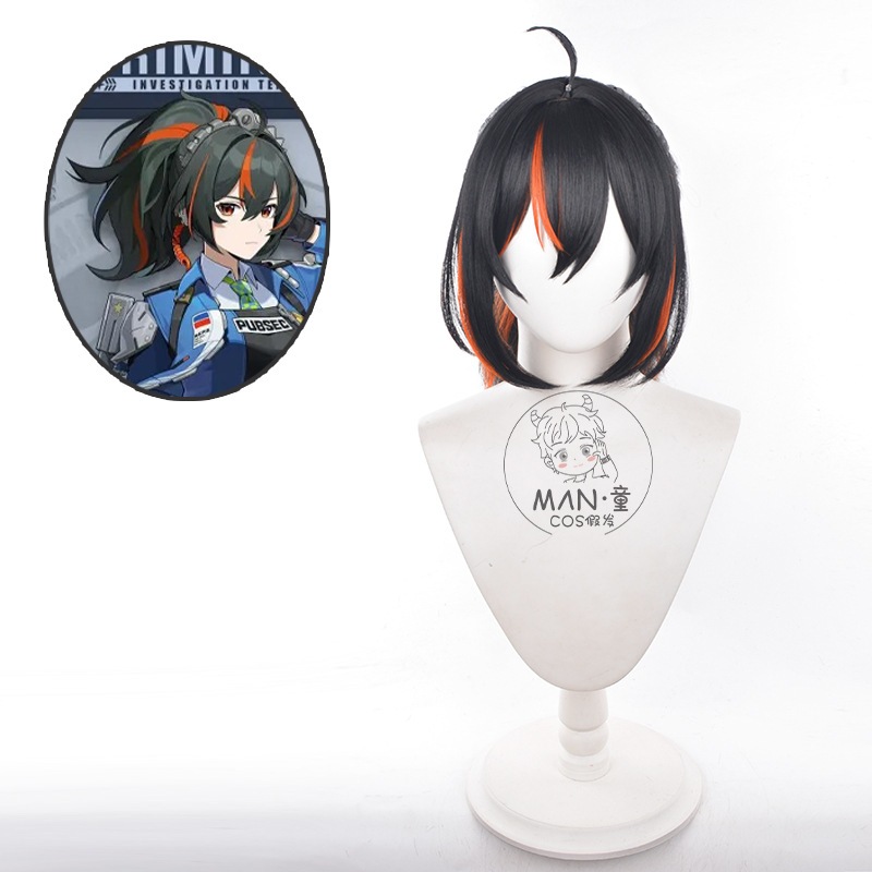 Zhu Yuan คอสเพลย์วิกผม Zenless Zone Zero ยาวสีดําสีแดงสังเคราะห์ทนความร้อนผม