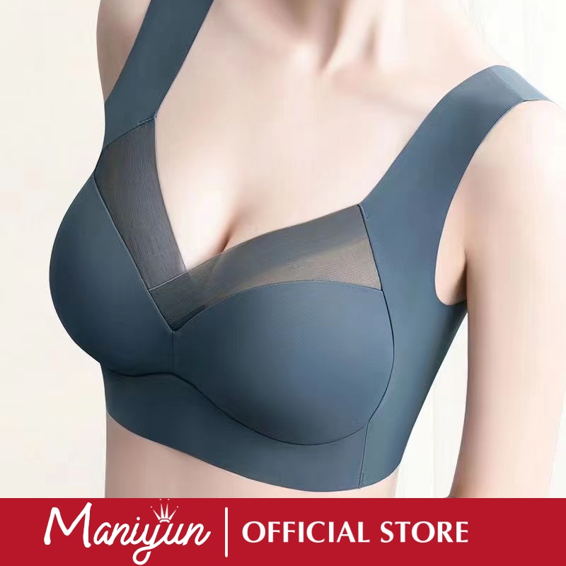Maniyun One-piece Ice Silk Seamless Bra ผู้หญิงเซ็กซี่ตาข่าย Fixed Up Cushion Comfort Non-wired Bra All Day Sleeping Bra ชุดชั้นใน Plus ขนาด Bra