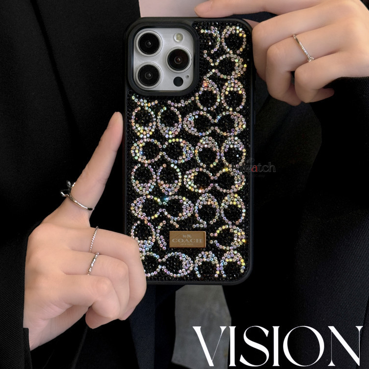 แฟลชเพชรสําหรับ iPhone 17 PRO MAX 16 15 14 13 PRO MAX ออกแบบโลโก้แฟชั่นครอบคลุมเต็มรูปแบบหลุมขนาดใหญ่ Anti Falling ฝาครอบ