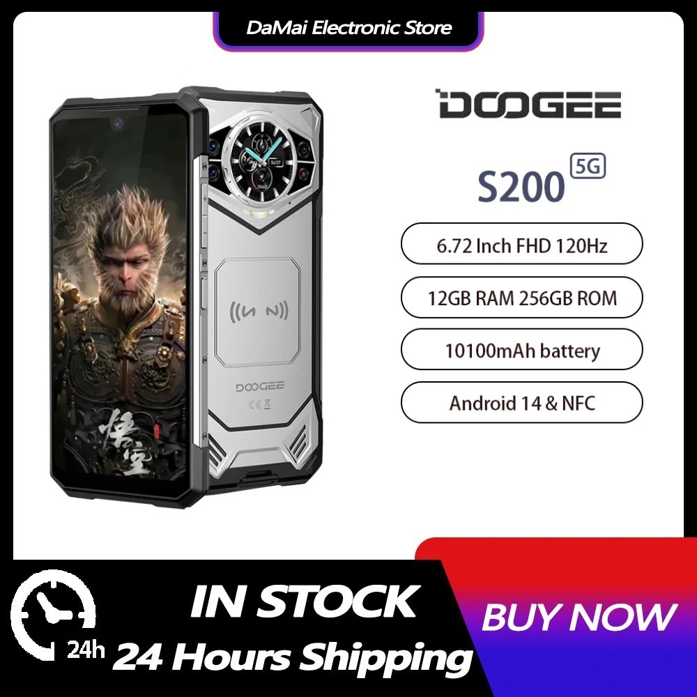 Doogee S200 5G สมาร์ทโฟนที่ทนทาน Android 14 6.72 "120Hz 12GB + 256GB โทรศัพท์มือถือ 10100mAh 100MP 33W โทรศัพท์มือถือ NFC