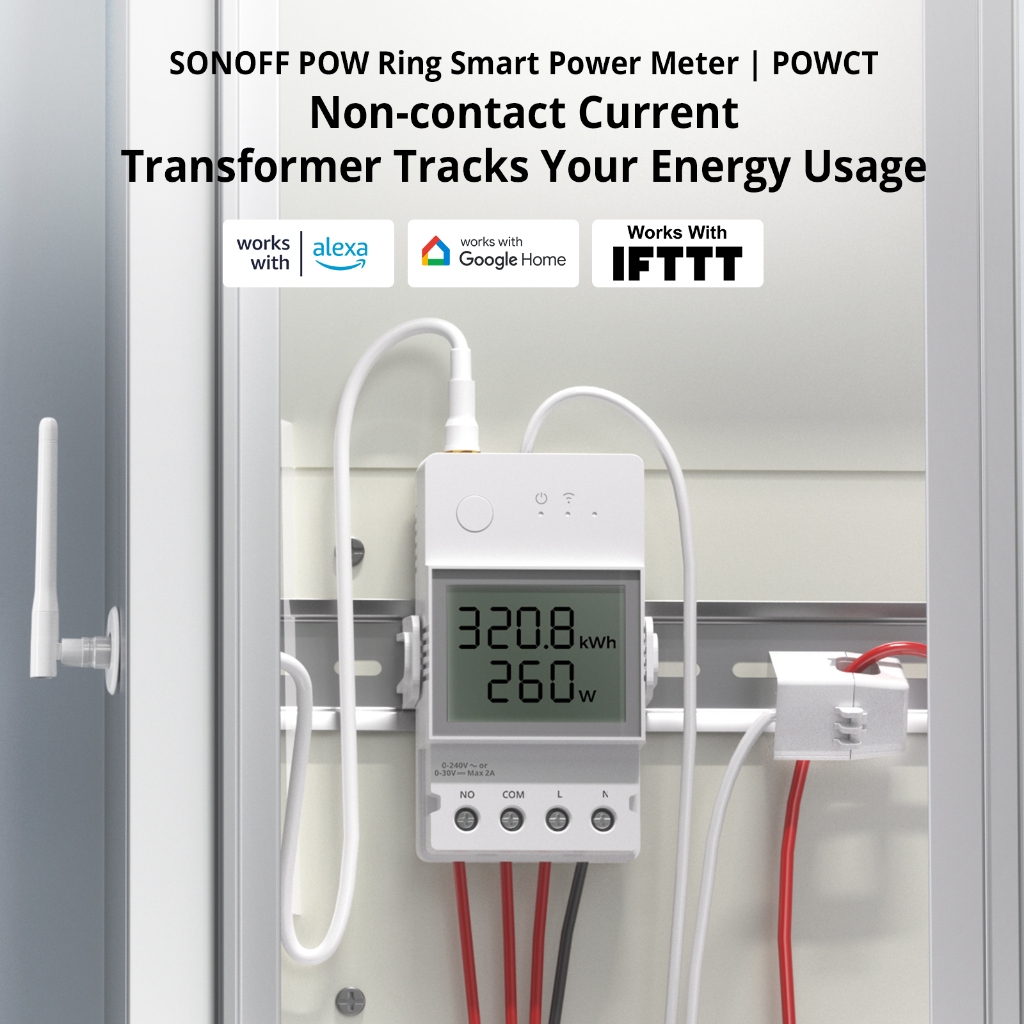 Sonoff POWCT 100A WiFi POW แหวนสมาร์ทมิเตอร์แยก CT Sensor ESP32Chip Energy Monitor Contacter ควบคุมสมาร์ทชีวิตด้วย IFTTT ทํางานร่วมกับ Alexa Google Home