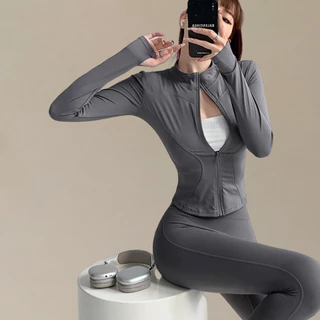 【Fit.HER】ความยืดหยุ่นสูงแห้งเร็วฤดูใบไม้ผลิเสื้อกีฬายืนขึ้นปก บางบางโยคะท็อปส์เสื้อผ้าออกกําลังกายแจ็คเก็ต