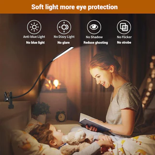 Powdeom 3 สี 10 ความสว่างโคมไฟตั้งโต๊ะป้องกันดวงตา Led พิเศษโคมไฟอ่านหนังสือข้างเตียง Clip-On โคมไฟตั้งโต๊ะ Lampu Meja