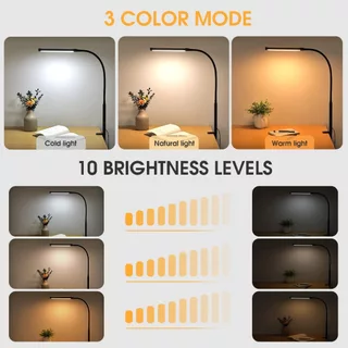 Powdeom 3 สี 10 ความสว่างโคมไฟตั้งโต๊ะป้องกันดวงตา Led พิเศษโคมไฟอ่านหนังสือข้างเตียง Clip-On โคมไฟตั้งโต๊ะ Lampu Meja