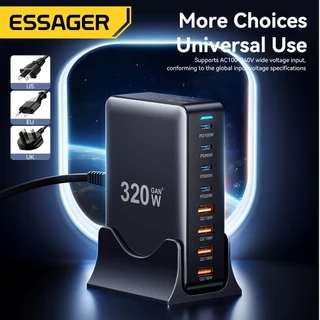 ESSAGER 320W GaN Charger 4A+4C พอร์ตอะแดปเตอร์ Fast Charging รองรับ PPS PD3.1 QC4.0 FCP SCP BC1.2 DCP Ap2.4A Samsung AFC ปรับให้เข้ากับแล็ปท็อป แท็บเล็ต โทรศัพท์มือถือ ชุดหูฟัง