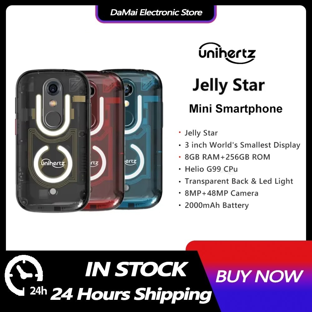 Unihertz Jelly Star Mini สมาร์ทโฟน Android 13 8GB 256GB ไฟ Led ปลดล็อค Backshell โปร่งใส 48MP 3 นิ้วโทรศัพท์มือถือขนาดเล็ก