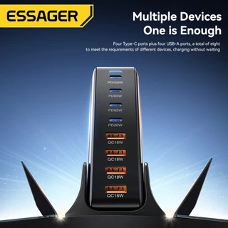 ESSAGER 320W GaN Charger 4A+4C พอร์ตอะแดปเตอร์ Fast Charging รองรับ PPS PD3.1 QC4.0 FCP SCP BC1.2 DCP Ap2.4A Samsung AFC ปรับให้เข้ากับแล็ปท็อป แท็บเล็ต โทรศัพท์มือถือ ชุดหูฟัง