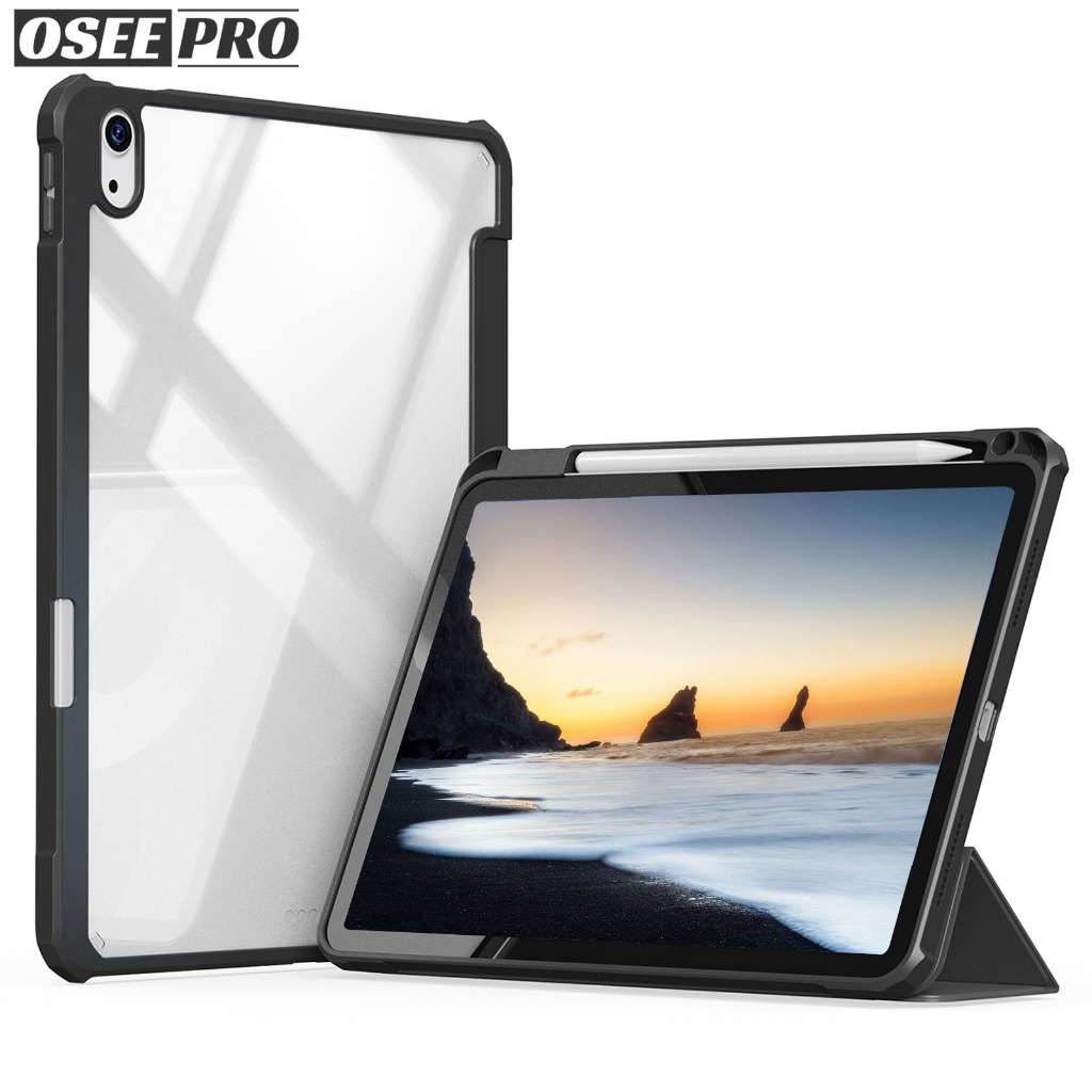 Osee Pro เคส iPad อะคริลิคแบบพลิกด้านบนสามทบเคสป้องกันการล่มสลายโปร่งใสสูงสำหรับ iPad M4 Pro 13 Pro 11 นิ้ว เคส ipad Air รุ่นที่ 6 11 นิ้ว เคสไอแพด air 5 ไอแพด air 4 (2024/2022/2020) เคสไอแพด gen 10 Mini 6 mini 7 iPad กรณีรุ่นที่ 7 8 รุ่นที่ 9 case