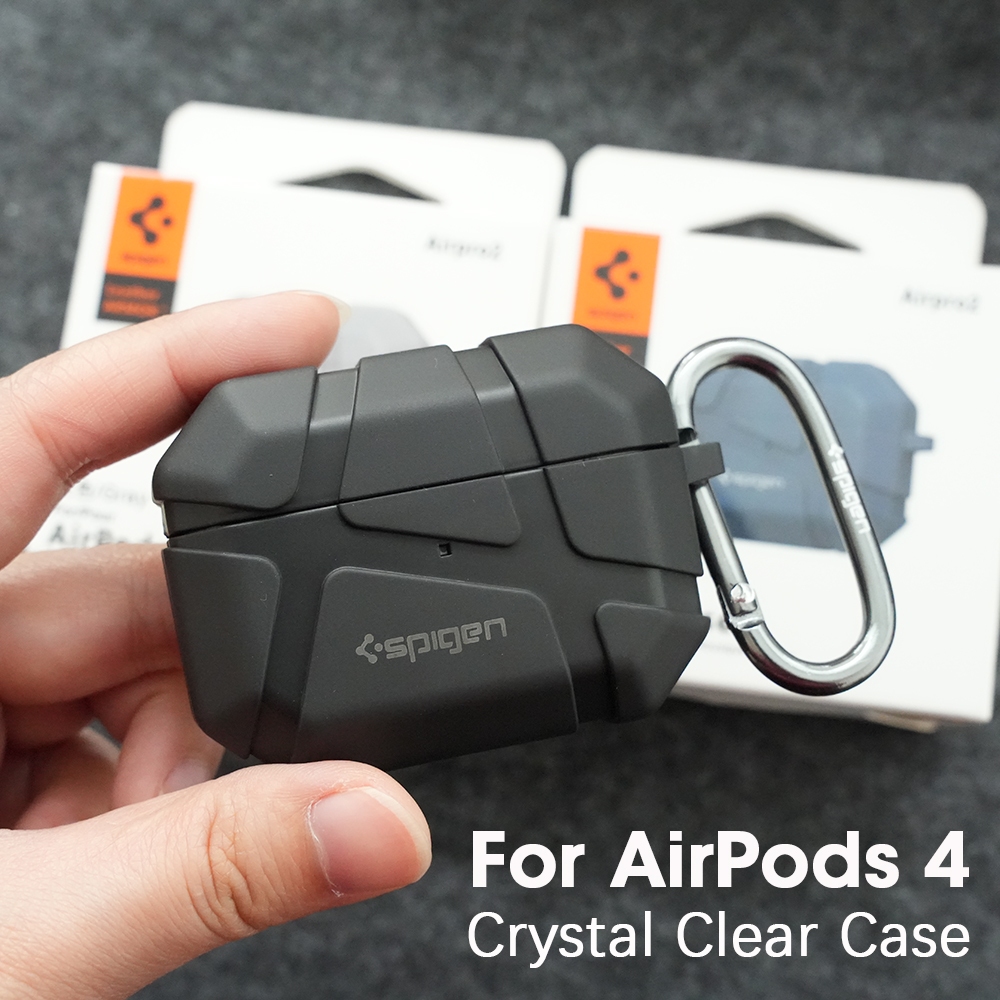 Spigen Hard TPU สําหรับ AirPods 4 เคสป้องกันคลุมทั้งหมดเคสกันกระแทกสําหรับ AirPods Pro 2nd สําหรับ AirPods 3 พร้อมพวงกุญแจโลหะ