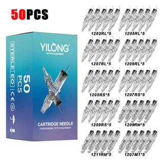 YILONG Professional Tattoo Needle Combo - ตลับหมึกแบบใช้แล้วทิ้ง 20/50 ชิ้นสําหรับผู้เริ่มต้น (RL/RS/M1) การกักขังที่ปราศจากเชื้อและผสม