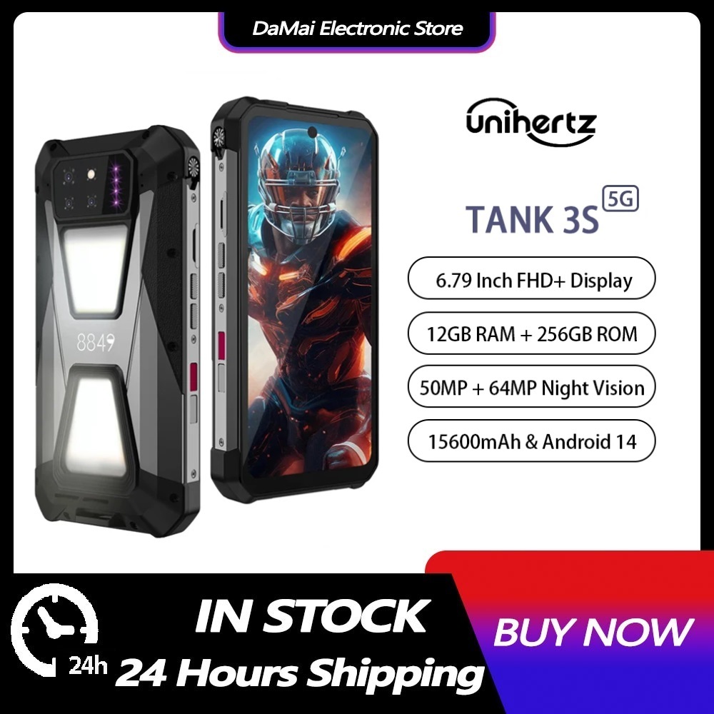 Unihertz Tank 3S 8849 5G โทรศัพท์ที่ทนทานพร้อมโปรเจคเตอร์ 12GB RAM 256GB ROM สมาร์ทโฟน Android 14 15